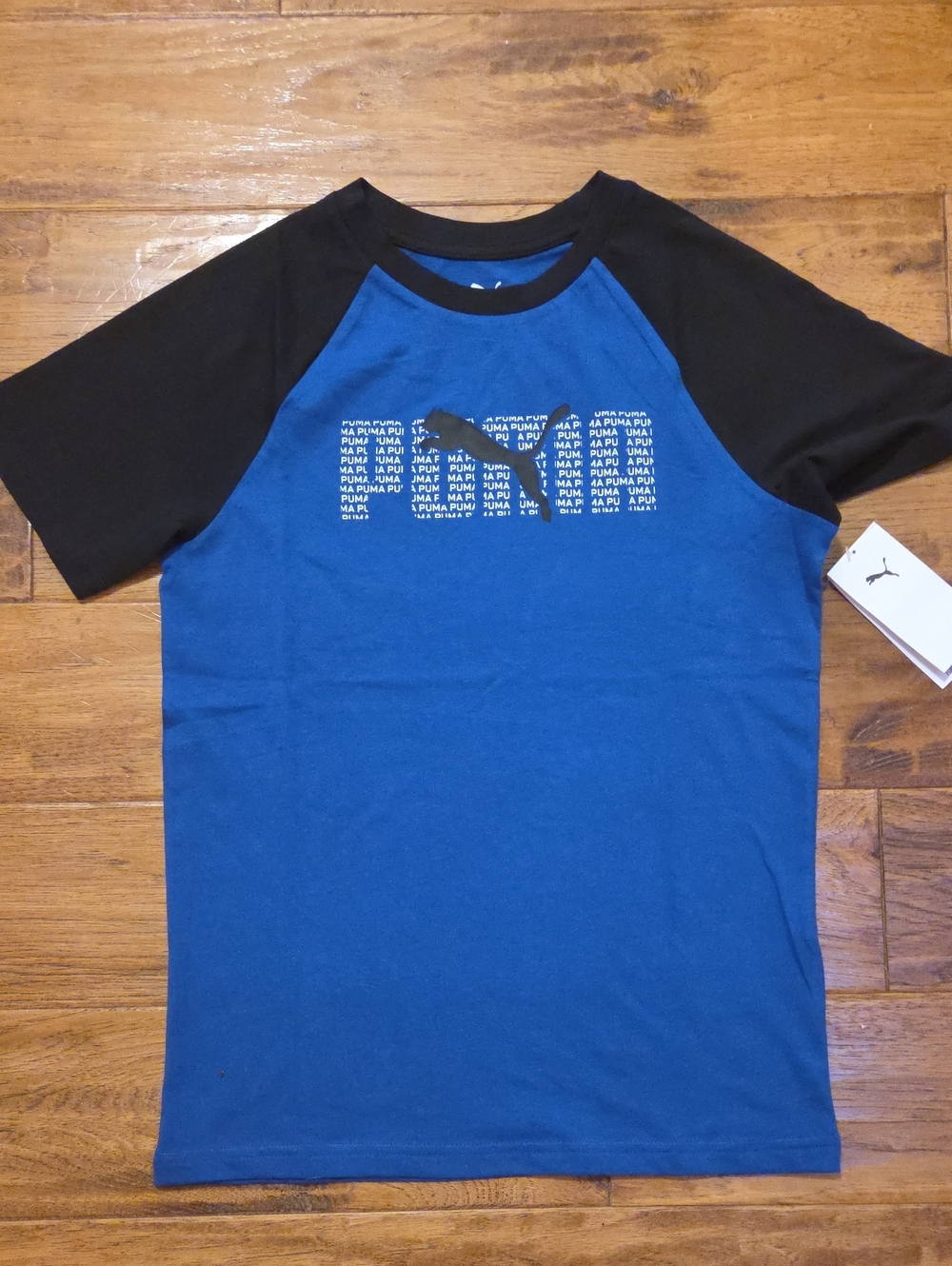 Puma Blue Tee with Black Raglan Sleeves and Logo
